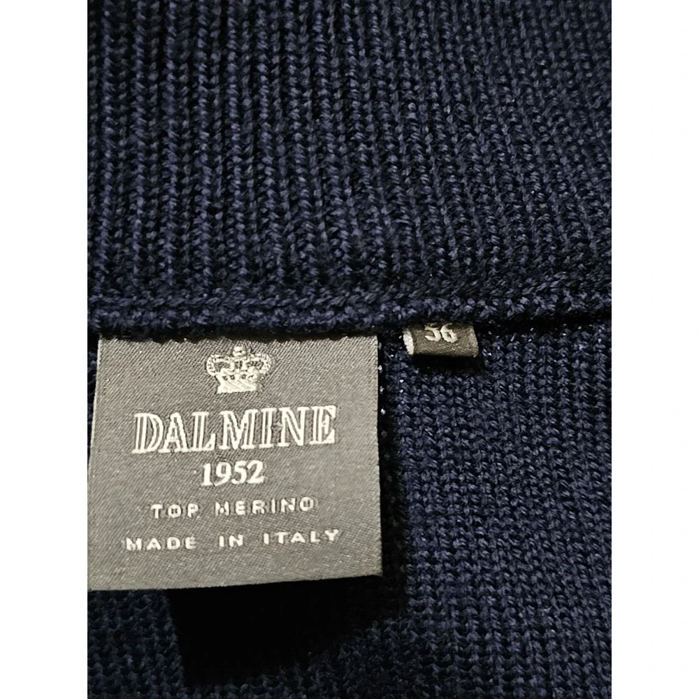 Dalmine Sweater Mens 56‎ Navy Blue Full Zip Italian Extra Fine Merino Wool Knit